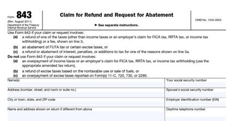 IRS Form 843 - Request a Refund of FICA Taxes 